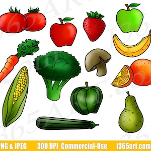 Fruits and Vegetables Clipart, Fruit Clip Art, Vegetable Clip Art, Digital Graphics, Food Groups, Printable, PNG Commercial