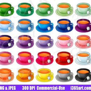 Rainbow Tea Cup Clipart, Tea Cup Clip Art, Teacups, Tea Party, Tea Bags, Invitations, Card Making, Planner Stickers, PNG Commercial