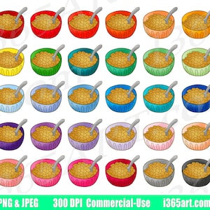 Imágenes prediseñadas de cereales, imágenes prediseñadas de tazón de cereales, desayuno, tazón de cereales, buenos días, gráficos de pegatinas de planificador, PNG, comercial