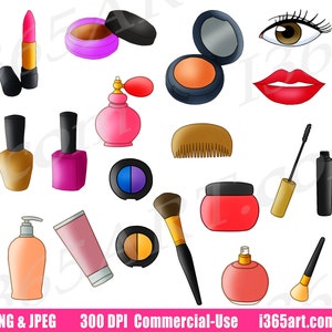 Beauty Supplies Clipart, Makeup Set Clip Art, Cosmetics, Makeup, Make up, Nail Polish, Lipstick, Accessories, PNG, Commercial