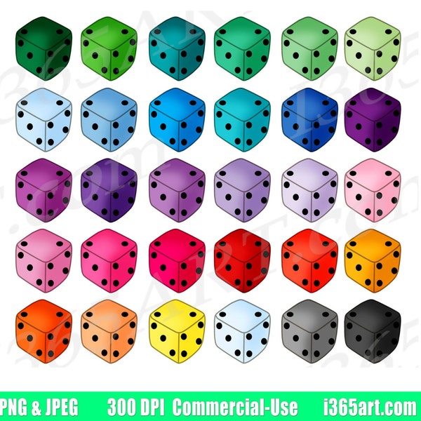 Dice Clipart, Dice Clip Art, Board Games, Digital Dice Cubes, Casino, Gambling, Game Night, Planner Stickers, PNG, Commercial