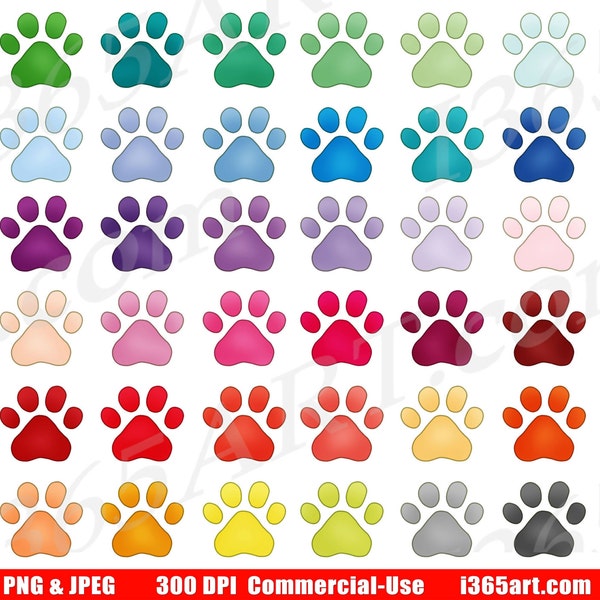 Paw Print Clipart, Dog Paws Clip Art, Pet Paw Prints, Pet Loves, Printables, Planner Sticker Icons, PNG Graphics, Commercial