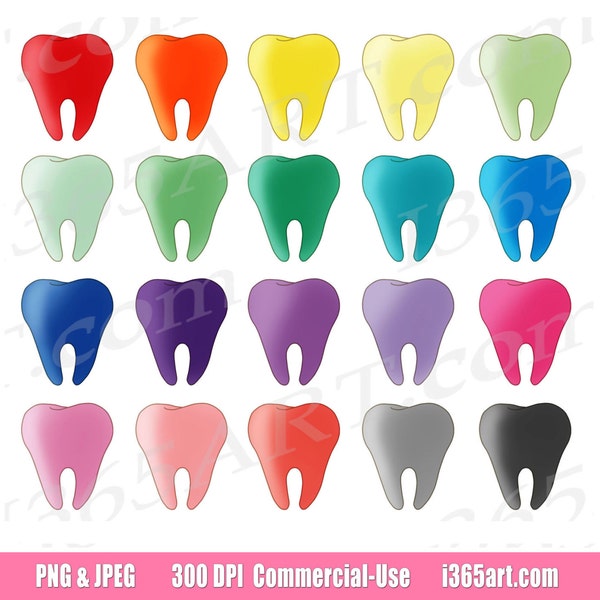 Buy 3 Get 1 Free Tooth Clipart, Teeth Clip art, Dental Clipart, Dentist Appointment, Colorful Teeth Reminder, Planner Icons, PNG, Commercial