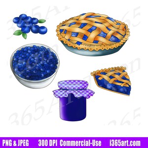 Blueberry Foods Clipart, Blueberry Clip Art, Blueberry Pie, Fruits, Blueberry Jam, Digital Graphics, Scrapbooking, PNG Commercial