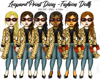 Imágenes prediseñadas de divas con estampado de leopardo, chica a la moda PNG (descarga digital)
