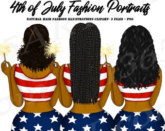 Black Women July 4th Clipart, Fashion Portraits (PNG)