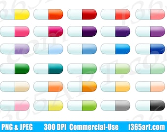 Colorful Pills Clipart, Pharmacy, Medical (PNG & JPEG)