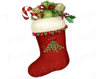 Christmas Stocking Clipart, Christmas Stocking PNG, Stocking, Watercolor Stocking, Hand Painted, Invitations, Scrapbooking, DIY