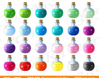 Potions Clipart, Potion Bottles Clip Art, Chemistry, Science, Love Potion, Magic Potion, Planner Stickers, PNG Icon, Commercial