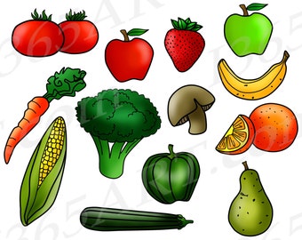 Fruit and Vegetable Clip Art, Food Group Graphics (PNG)