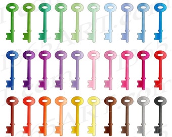 Clipart di chiave scheletro colorata, stile vintage (PNG, JPEG)