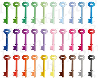 Key Clipart, Antique Key Clip art, Skeleton Keys, Vintage Keys, Colorful Keys, Planner Icons, Digital Graphics, PNG, Commercial