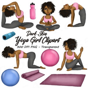 Yoga Girl Clipart, Natural Hair, Yoga Clipart, Fitness, Fashion Girl, Illustration, Planner Clipart, Cute Girls, African American clipart image 1