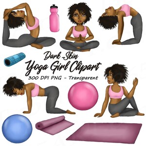 Black Yoga Girl Clipart, Natural Hair, Yoga Clipart, Fitness Girl PNG, Exercise women, Planner Clipart, Cute Girls, African American clipart