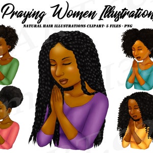 Black Woman Praying Clipart, Praying Hands, Black Woman Praying, African American, Christian Clipart, He Is Risen, Black Girl Planner