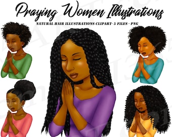 Praying Woman Clipart, Praying Hands, Black Woman Praying, African American, Christian Clipart, He Is Risen, Black Girl Planner