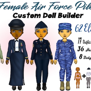 Chibi Air Force Clipart, Air Force Veteran Clipart, Military Woman Clipart, Air Force Cadet, Female Pilots, Best Friends, Custom Doll