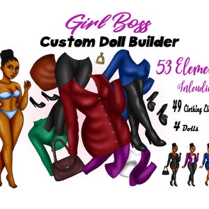 Dress Up Doll Clipart, Business Fashion, Black Woman Clipart, Girl Boss, Paper Doll Clipart, African American, Best Friends, Doll Builder