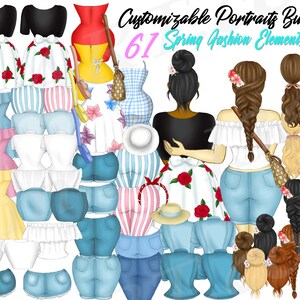 Spring Best Friends Clipart, Spring Fashion Customizable clipart, Spring Time, Hairstyle, Floral, Dress Up, Character Builder