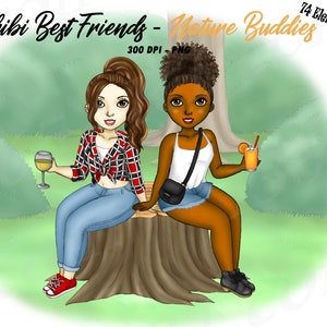 Natur Beste Freunde Clipart, Natur, Besties, Chibi, Schwesternschaft, Benutzerdefinierte Portraits, Papierpuppen, Besties, Freunde, Schwarze Frauen, Anziehpuppe