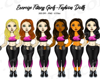 Workout Girl Clipart, Gym Fitness PNG, Women Exercising (Digital Download)