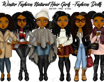 Winter Girls Clipart, Natural Hair, Winter Girls, Black Girl Clipart, African American Clipart, Planner Girls, Fashion Girl Clipart, Curvy