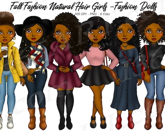 Fall Girl Clipart, Autumn Girl, Fall Fashion Girl Clipart, Natural Hair, Black Girl Clipart, African American Clipart, Hello Fall, Curvy