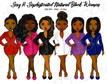 Sexy Bougie Girl Clipart, Black Woman Clipart, Black Girl Clipart, African American Clipart, Sophisticated, Fashion Girl Clipart, Curvy Girl