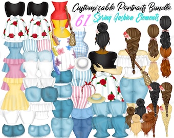 Custom Girl clipart, Best Friends Clipart, Spring Fashion Customizable clipart, Spring Time, Hairstyle, Floral, Dress Up, Character Builder