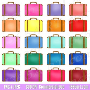 Clipart valises, clipart bagages de voyage, clipart porte-documents, valises numériques, autocollants Clipart planificateur, PNG, Commercial