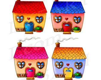 Buy 3 Get 1 Free Cute House Clipart, House Clip art, houses, Home Sweet Home, Cottage Clipart, Home Clipart, Building, Scrapbooking, PNG
