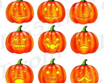 Halloween Clipart, Jack-o-Lantern Clipart, Jack-o-Lantern clip art, Halloween Pumpkin Clipart, Cute Pumpkin, Halloween Clip art, Expressions