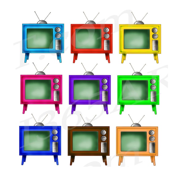 Retro Television clipart clip art, tv Clipart, Vintage Television, tv Clip art, Graphic, Digital, PNG JPEG, Commercial, Download