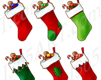 Christmas Stocking Clipart, Christmas Stocking Clip art, Scrapbooking, Invitation, Seasonal Holiday Sock, Gifts, PNG JPEG Commercial