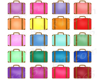 Colorful Suitcases Clipart, Travel Planner Stickers (PNG & JPEG)