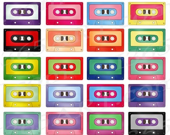 Cassette Tapes Clipart, Cassette Clip Art, 80s' Retro, Compact Tapes, Vintage Classic Music, Digital, Mix Tape, PNG, Commercial