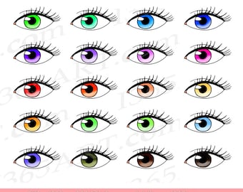 Anime Eyes Clipart, Colorful Manga Eyes, PNG JPEG (Digital Download)
