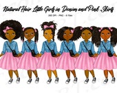 Little Black Girl Clipart, Afro Girl Clipart, Denim Girl Clipart, Puffy Pink Skirts, Black Girl Magic, African American, Fashion Girls, PNG