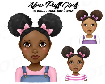 Black Girl Afro Puffs Clipart, African American Princess (PNG Download)