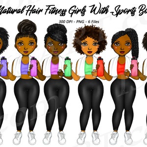Black Fitness Girl clipart, Fitness woman clip art, Workout ladies Clipart, Fitness Girl, Black women, African American, chibi black girls