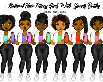 Fitness Girl Clipart, Black Women, Workout, African American (Digital Download)