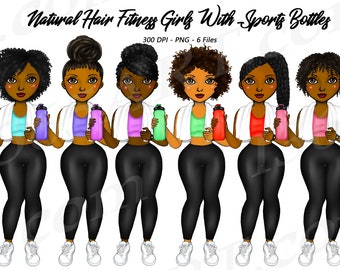 Black Woman Clipart, Hydrate Clipart, Workout Clipart, Fitness Girl, Black Girl Clipart, African American Clipart, Black Girl Planner, Curvy