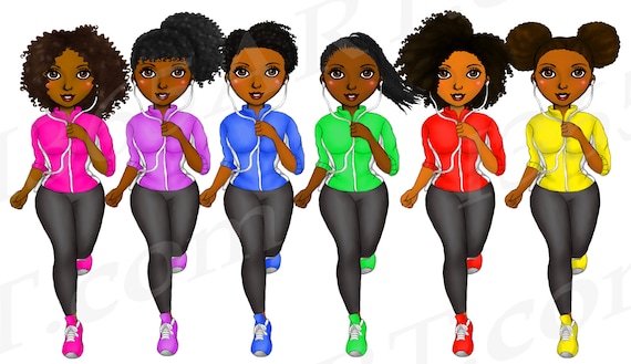 Jogging Women Clipart, Jogging Girls, Black Girl Clipart, Black