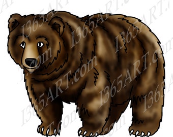 Grizzly Bear Clipart, bear clip art, wildlife clipart, Bear Graphics, Illustration, Scrapbooking, coloring page, Digital Stamp, PNG