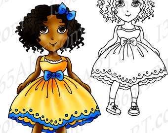 Buy 3 Get 1 Free African American Clipart, Black girl, Digital Stamp, Coloring Page, Illustration, Children, Cute, Summer Dress, Anime Chibi