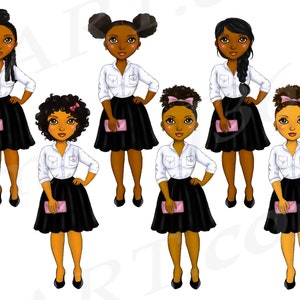 Retro Girls Clipart, Natural Hair, Black Girls, African American, 50s, Black Skirts, Fashion Girl Clipart, Vintage, Curvy, Planner Girl, PNG image 3