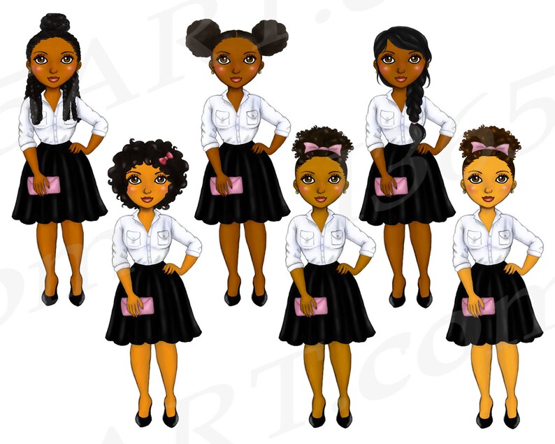 Retro Girls Clipart, Natural Hair, Black Girls, African American, 50s, Black Skirts, Fashion Girl Clipart, Vintage, Curvy, Planner Girl, PNG image 3