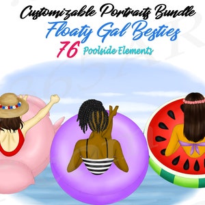 Summer Best Friends clipart, Best Friends, Paper Dolls, BFF Clipart, Besties, Floaty, Sisters Clipart, Summer Besties, Custom portraits