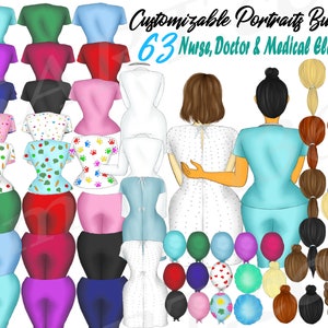Meilleures amies infirmière clipart, infirmières personnalisées, habillage personnalisable de poupées, gommages médicaux, Doll Builder PNG, illustrations d'infirmières autorisées
