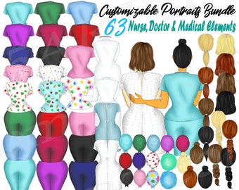 Krankenschwester Clipart, anpassbare Dress Up Dolls, medizinische Illustrationen (PNG)